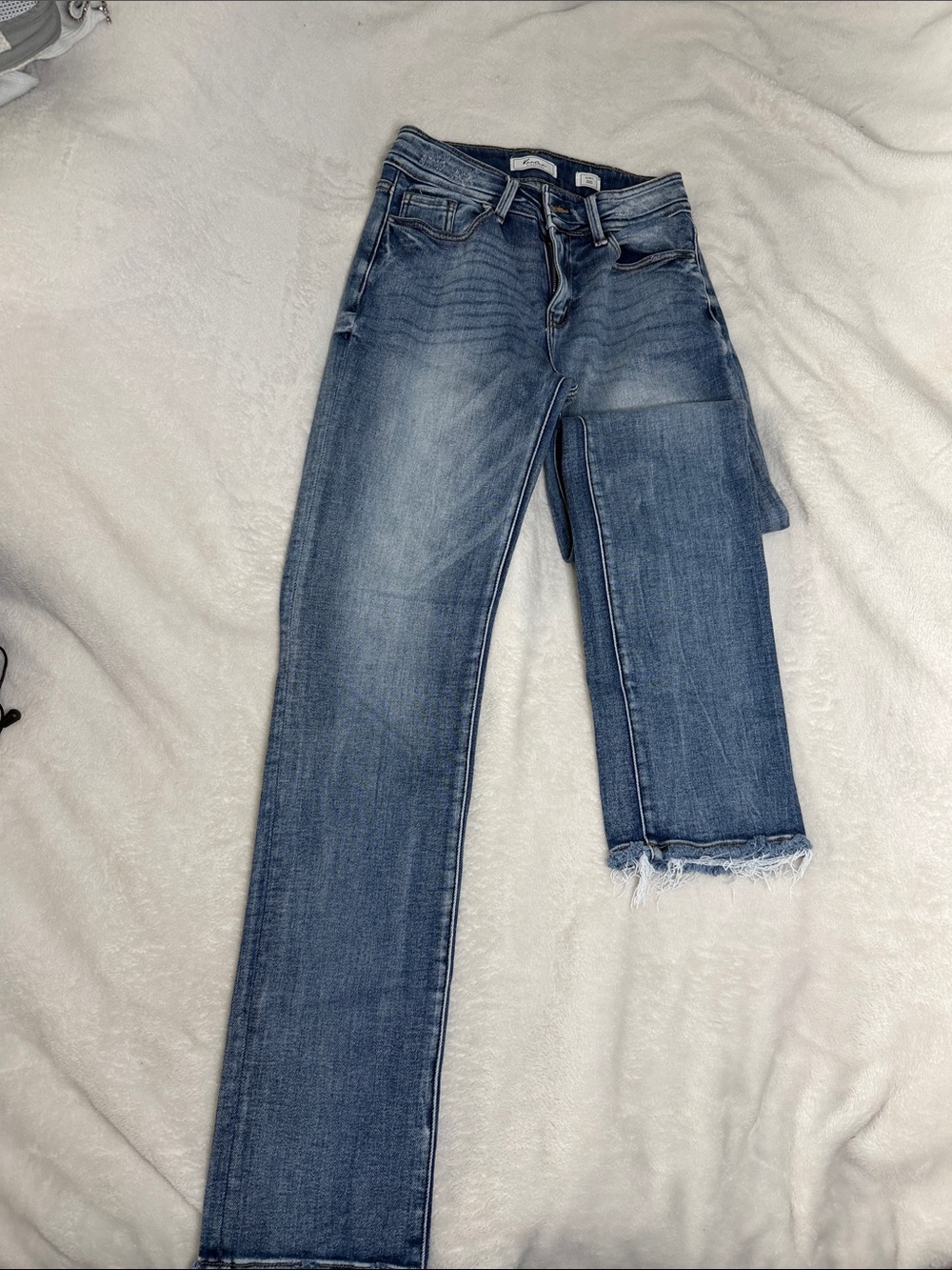 KanCan Mid Wash Blue Straight Leg Jeans with Raw Hem